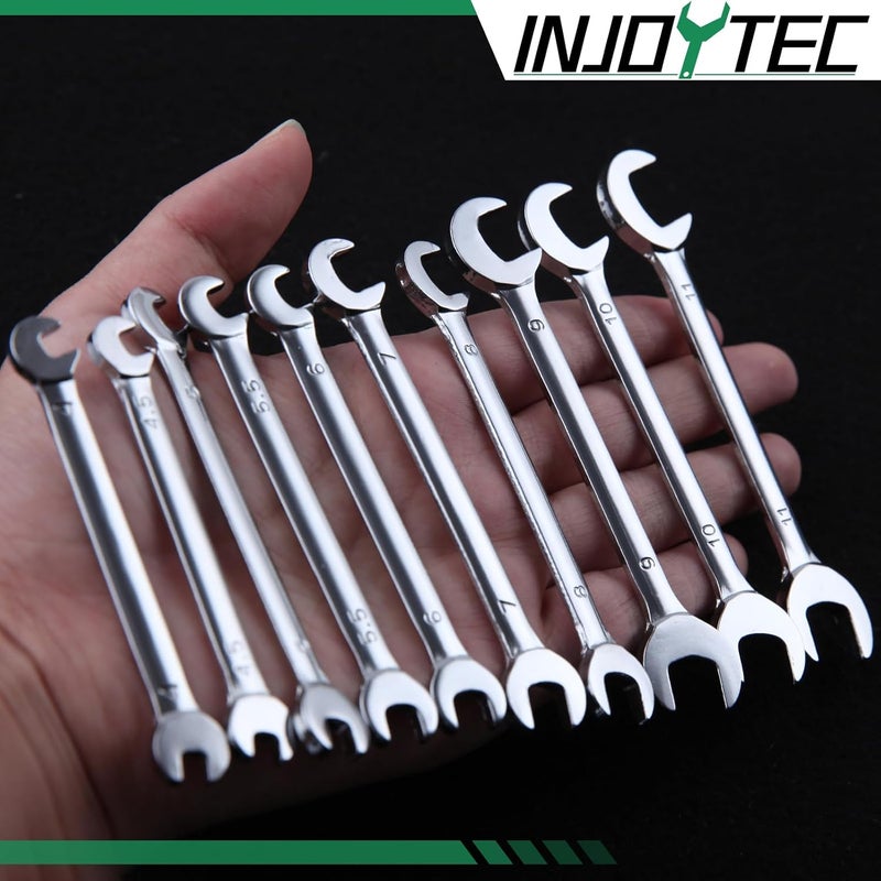 INJOYTEC Thin Open End Wrench Set Metric 10-Piece 4mm-11mm Mini Double Open End Wrench Set with Organizer Bag Premium Angle Head Open End Wrench Set Bike Wrench Set Ultra-Slim Thin Wrench Set - Image 5